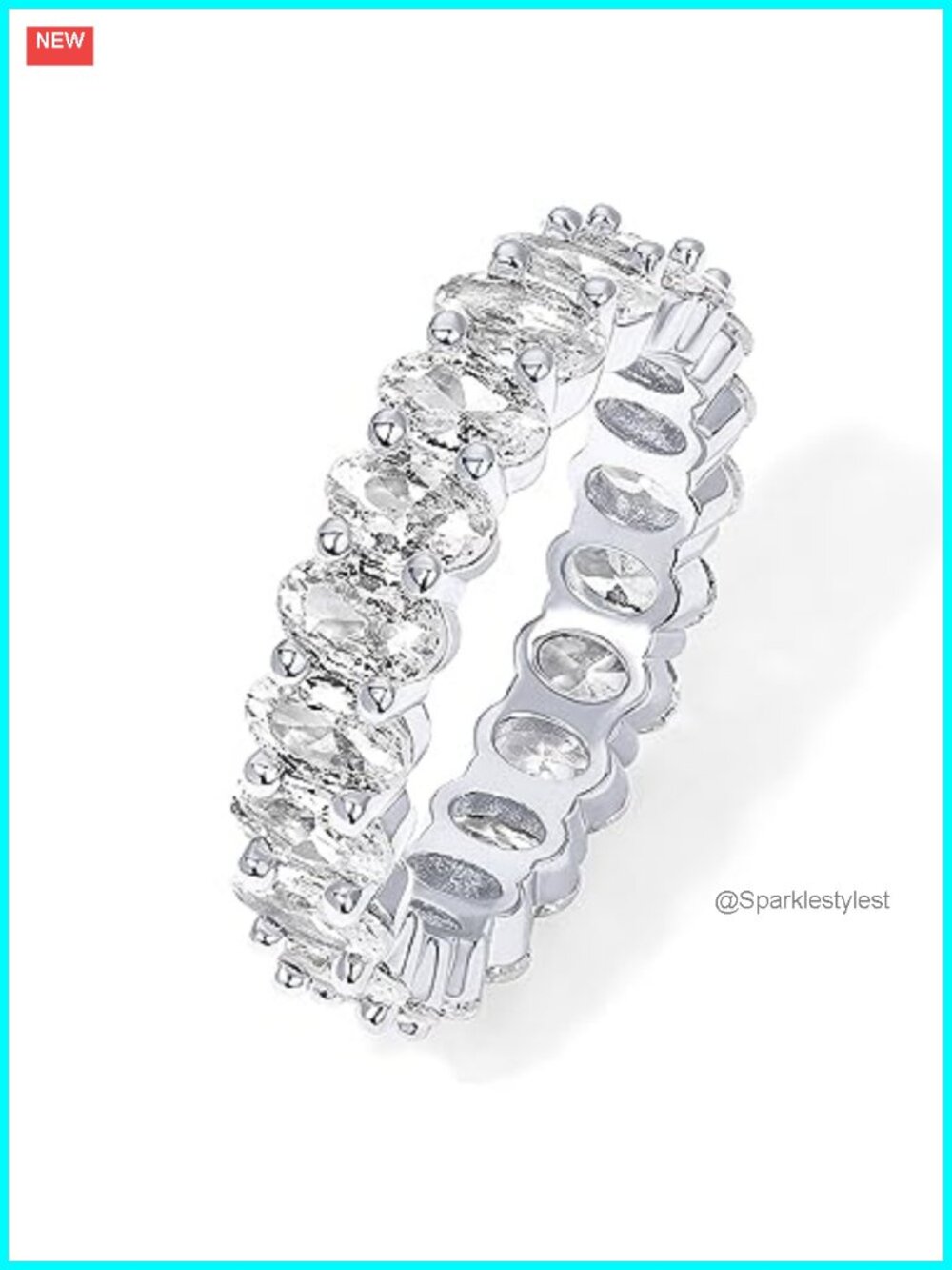 14K Gold Plated Oval CZ Eternity Wedding Band Stackable Ring